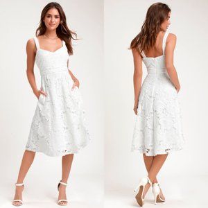 Lulus Divine Beauty White Lace Midi Dress S
